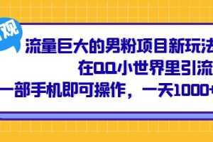 （6845期）流量巨大的男粉项目新玩法，在QQ小世界里引流 一部手机即可操作，一天1000+