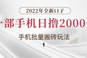 （2682期）2022年全新口子，手机批量搬砖玩法，一部手机日撸2000+