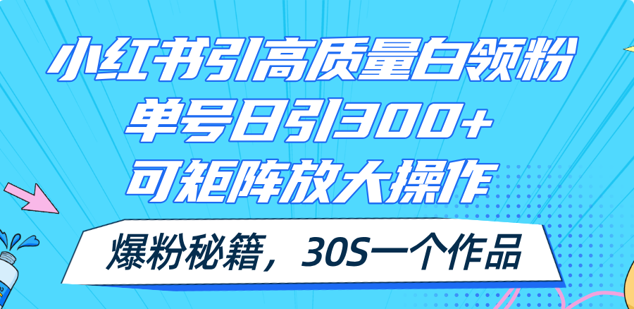 小红书引高质量白领粉，单号日引300+，可放大操作，爆粉秘籍！30s一个作品_酷乐网