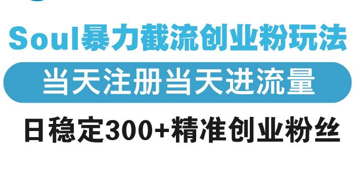 （13935期）Soul暴力截流创业粉玩法，当天注册当天进流量，日稳定300+精准创业粉丝