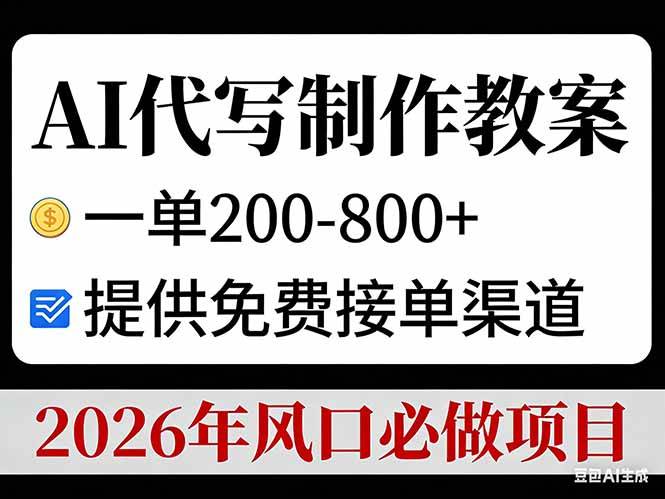 AI代写制作教案 一单200-800+ 提供免费接单渠道 26风口必做项目-汇创资源网-一个提供最全的虚拟资源网站
