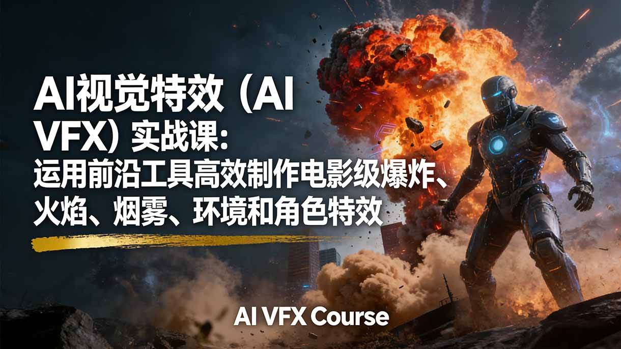 AI视觉特效（AI VFX）实战课：运用前沿工具高效制作电影级爆炸、火焰、烟雾、环境和角色特效-资源基地