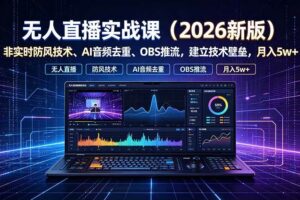 （19292期）无人直播实战课（更新7月），非实时防风技术、AI音频去重、OBS推流，建立技术壁垒，月入5w+