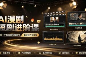(19317期)AI漫剧短剧进阶课|电脑+手机双端实操教学|影视剧对口型人物吃瓜×解压末日庇护所全程讲解,高阶技巧全掌握
