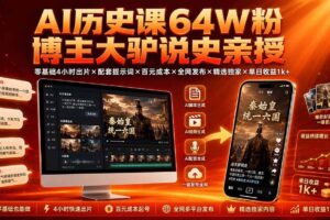 (19557期)AI历史课64W粉博主大驴说史亲授:零基础4小时出片×配套提示词×百元成本×全网发布×精选独家×单日收益1k+