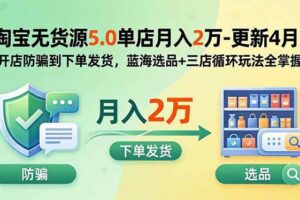 （19683期）淘宝无货源5.0单店月入2万-更新2026：开店防骗到下单发货，蓝海选品+三店循环玩法全掌握