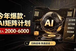 （19703期）AI矩阵计划！日收益3000-8000+，项目绿色长久，安全合规靠谱，可批量放大。扶持工作室和分公司